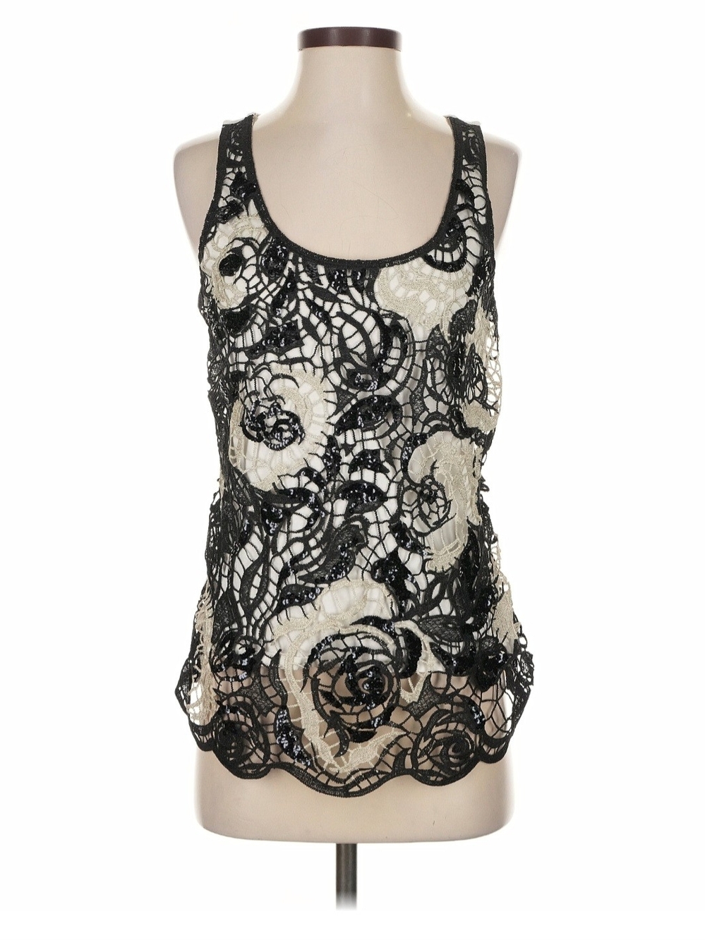 Express Black Lace Overlay Tank with Cream Underlay